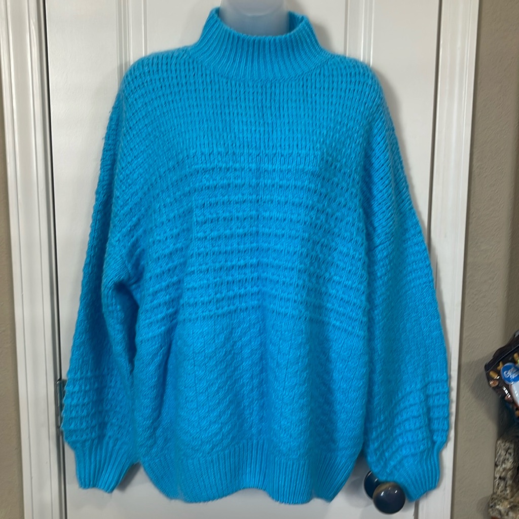 Bright Blue Mock Neck Sweater Size Xl
